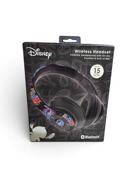Disney Stitch Black Wireless Bluetooth Foldable Headset with Colorful Accent Art